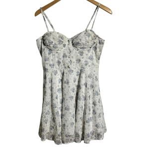 Windsor Milkmaid Coquett Mini Dress Women M White Blue Feminine Floral Romantic